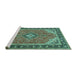 Sideview of Machine Washable Medallion Turquoise Traditional Area Rugs, wshtr4512turq