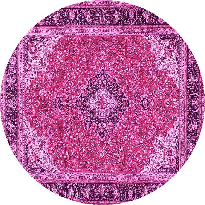 Round Machine Washable Medallion Pink Traditional Rug, wshtr4512pnk
