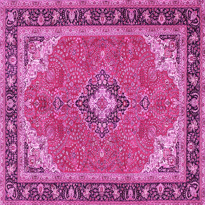 Square Machine Washable Medallion Pink Traditional Rug, wshtr4512pnk