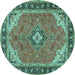 Round Machine Washable Medallion Turquoise Traditional Area Rugs, wshtr4512turq