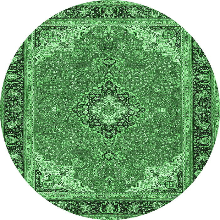 Round Machine Washable Medallion Emerald Green Traditional Area Rugs, wshtr4512emgrn