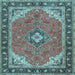 Square Machine Washable Medallion Light Blue Traditional Rug, wshtr4512lblu