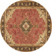 Round Medallion Brown Traditional Rug, tr4512brn