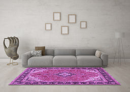Machine Washable Medallion Purple Traditional Area Rugs in a Living Room, wshtr4512pur
