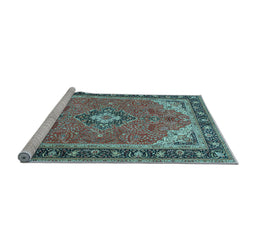 Sideview of Machine Washable Medallion Light Blue Traditional Rug, wshtr4512lblu