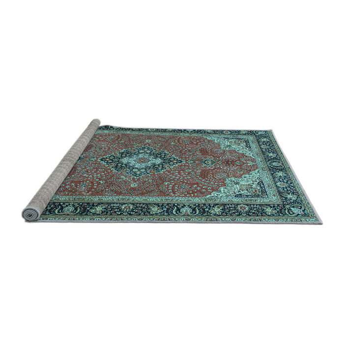 Sideview of Machine Washable Medallion Light Blue Traditional Rug, wshtr4512lblu