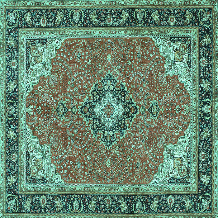 Square Machine Washable Medallion Turquoise Traditional Area Rugs, wshtr4512turq