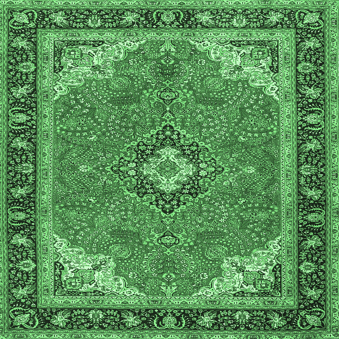 Square Medallion Emerald Green Traditional Rug, tr4512emgrn