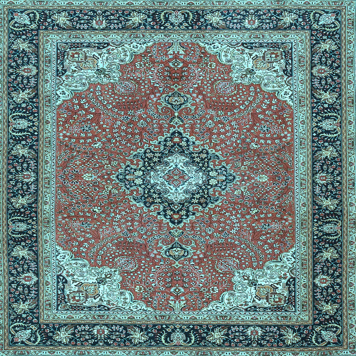 Square Medallion Light Blue Traditional Rug, tr4512lblu