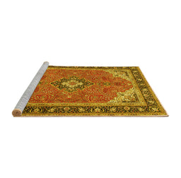 Sideview of Machine Washable Medallion Yellow Traditional Rug, wshtr4512yw
