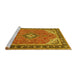 Sideview of Machine Washable Medallion Yellow Traditional Rug, wshtr4512yw