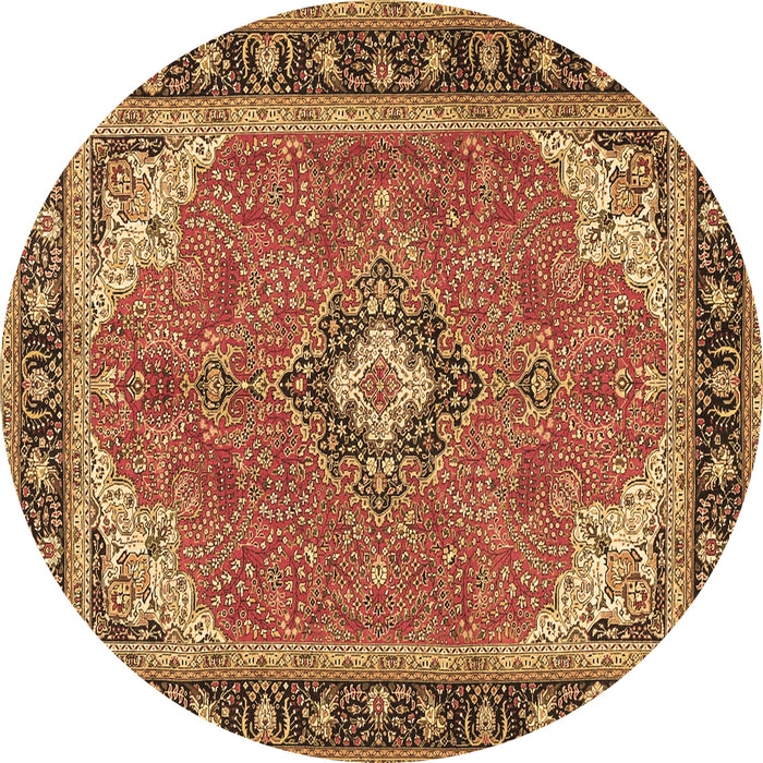 Round Machine Washable Medallion Brown Traditional Rug, wshtr4512brn