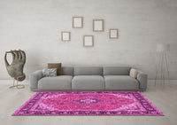 Machine Washable Medallion Pink Traditional Rug, wshtr4512pnk