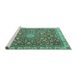 Sideview of Machine Washable Medallion Turquoise Traditional Area Rugs, wshtr4513turq