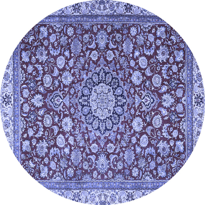 Round Machine Washable Medallion Blue Traditional Rug, wshtr4513blu