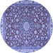 Round Machine Washable Medallion Blue Traditional Rug, wshtr4513blu