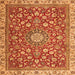 Round Machine Washable Medallion Orange Traditional Area Rugs, wshtr4513org