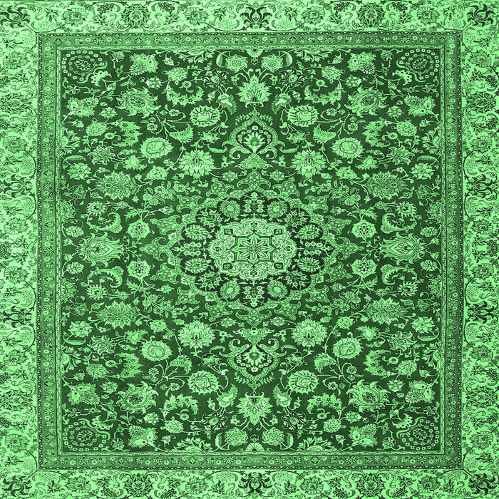 Square Medallion Emerald Green Traditional Rug, tr4513emgrn