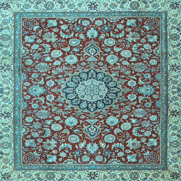 Square Machine Washable Medallion Light Blue Traditional Rug, wshtr4513lblu