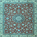 Square Machine Washable Medallion Light Blue Traditional Rug, wshtr4513lblu