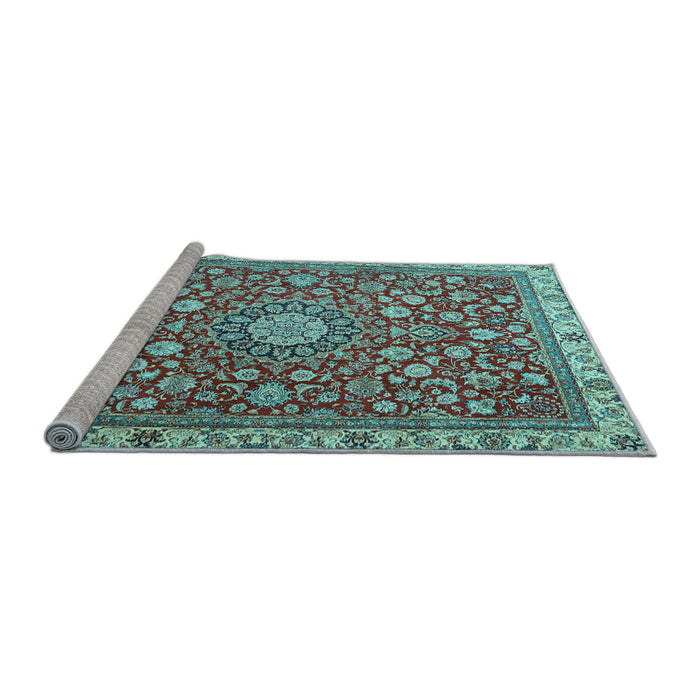 Sideview of Machine Washable Medallion Light Blue Traditional Rug, wshtr4513lblu