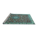 Sideview of Machine Washable Medallion Light Blue Traditional Rug, wshtr4513lblu