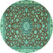 Round Machine Washable Medallion Turquoise Traditional Area Rugs, wshtr4513turq