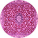 Round Machine Washable Medallion Pink Traditional Rug, wshtr4513pnk