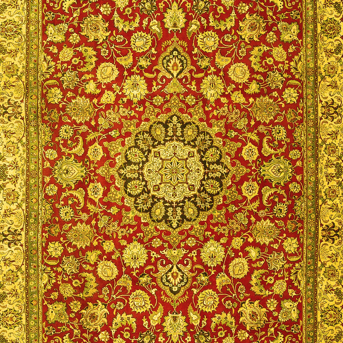 Machine Washable Medallion Yellow Traditional Rug, wshtr4513yw