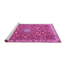 Sideview of Machine Washable Medallion Pink Traditional Rug, wshtr4513pnk