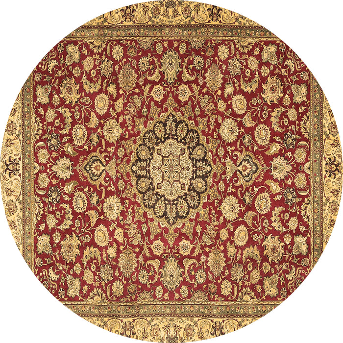Round Machine Washable Medallion Brown Traditional Rug, wshtr4513brn