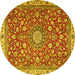 Round Machine Washable Medallion Yellow Traditional Rug, wshtr4513yw