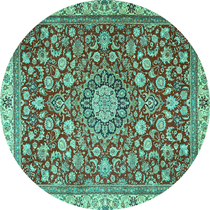 Round Medallion Turquoise Traditional Rug, tr4513turq
