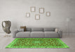 Machine Washable Medallion Green Traditional Area Rugs in a Living Room,, wshtr4513grn