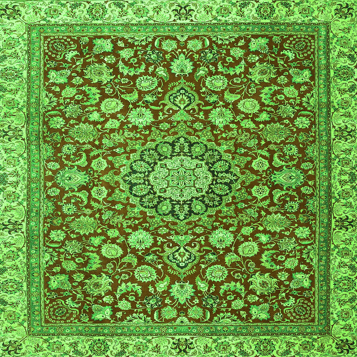 Round Machine Washable Medallion Green Traditional Area Rugs, wshtr4513grn