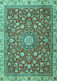 Medallion Turquoise Traditional Rug, tr4513turq