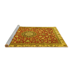 Sideview of Machine Washable Medallion Yellow Traditional Rug, wshtr4513yw