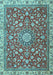 Machine Washable Medallion Light Blue Traditional Rug, wshtr4513lblu