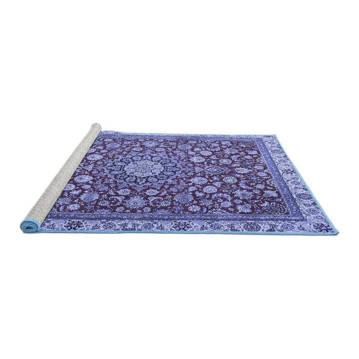 Sideview of Machine Washable Medallion Blue Traditional Rug, wshtr4513blu