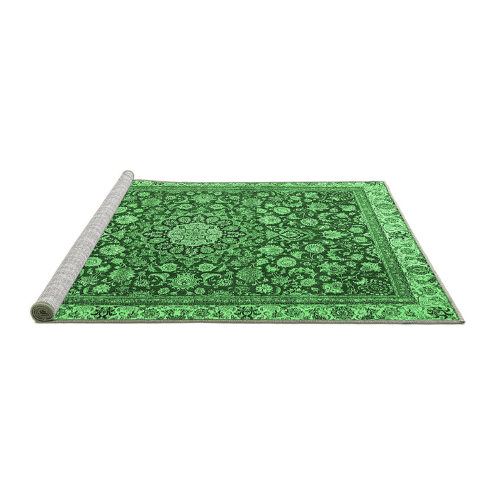 Sideview of Machine Washable Medallion Emerald Green Traditional Area Rugs, wshtr4513emgrn