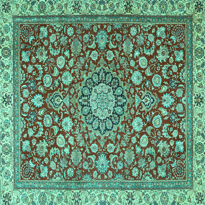 Square Machine Washable Medallion Turquoise Traditional Area Rugs, wshtr4513turq