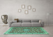 Machine Washable Medallion Turquoise Traditional Area Rugs in a Living Room,, wshtr4513turq