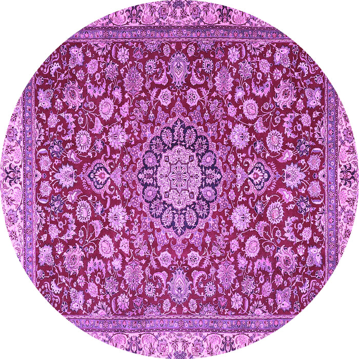 Round Machine Washable Medallion Purple Traditional Area Rugs, wshtr4513pur