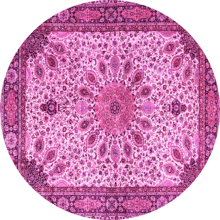 Round Machine Washable Persian Pink Traditional Rug, wshtr4514pnk