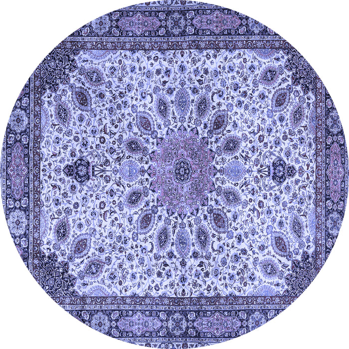 Round Machine Washable Persian Blue Traditional Rug, wshtr4514blu