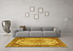 Machine Washable Persian Yellow Traditional Rug in a Living Room, wshtr4514yw