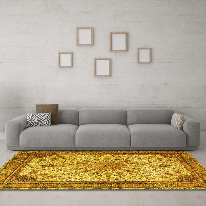 Machine Washable Persian Yellow Traditional Rug in a Living Room, wshtr4514yw