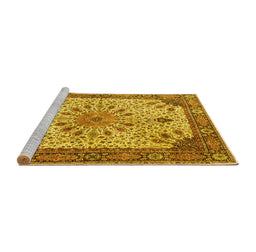 Sideview of Machine Washable Persian Yellow Traditional Rug, wshtr4514yw