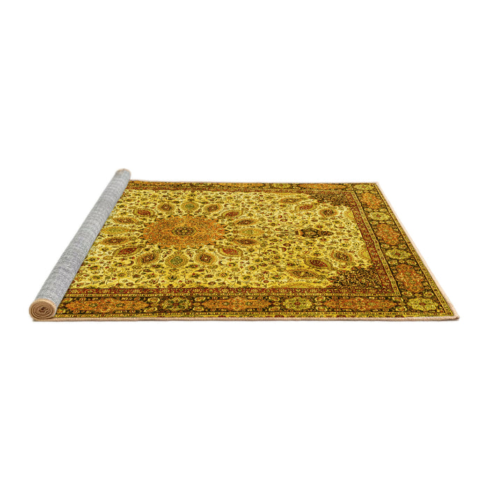 Sideview of Machine Washable Persian Yellow Traditional Rug, wshtr4514yw