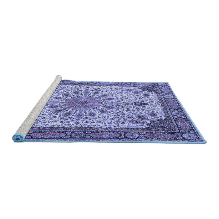 Sideview of Machine Washable Persian Blue Traditional Rug, wshtr4514blu